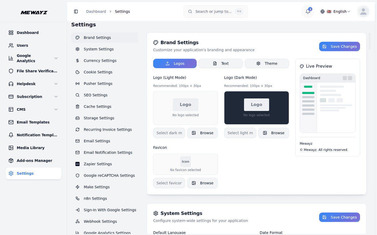 Mewayz Branding & domain settings