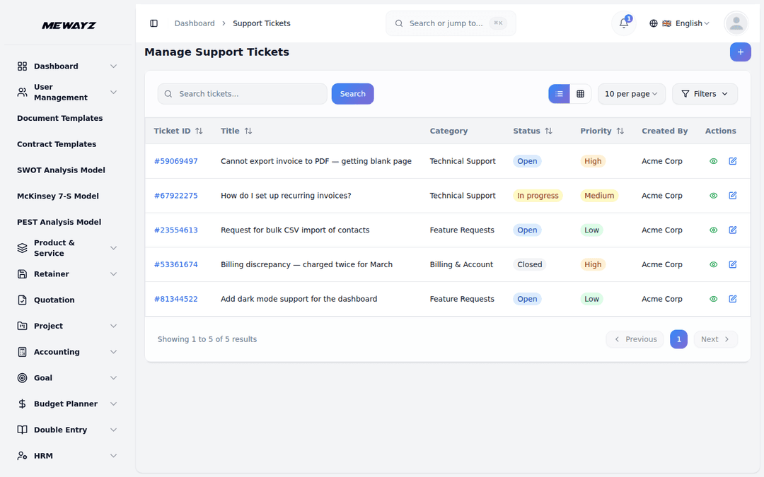Mewayz Support & helpdesk — platform screenshot